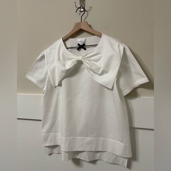 Edward Achour Paris Bow Sailor Style White High-Low Blouse Size 38 (Medium) - Picture 4 of 8